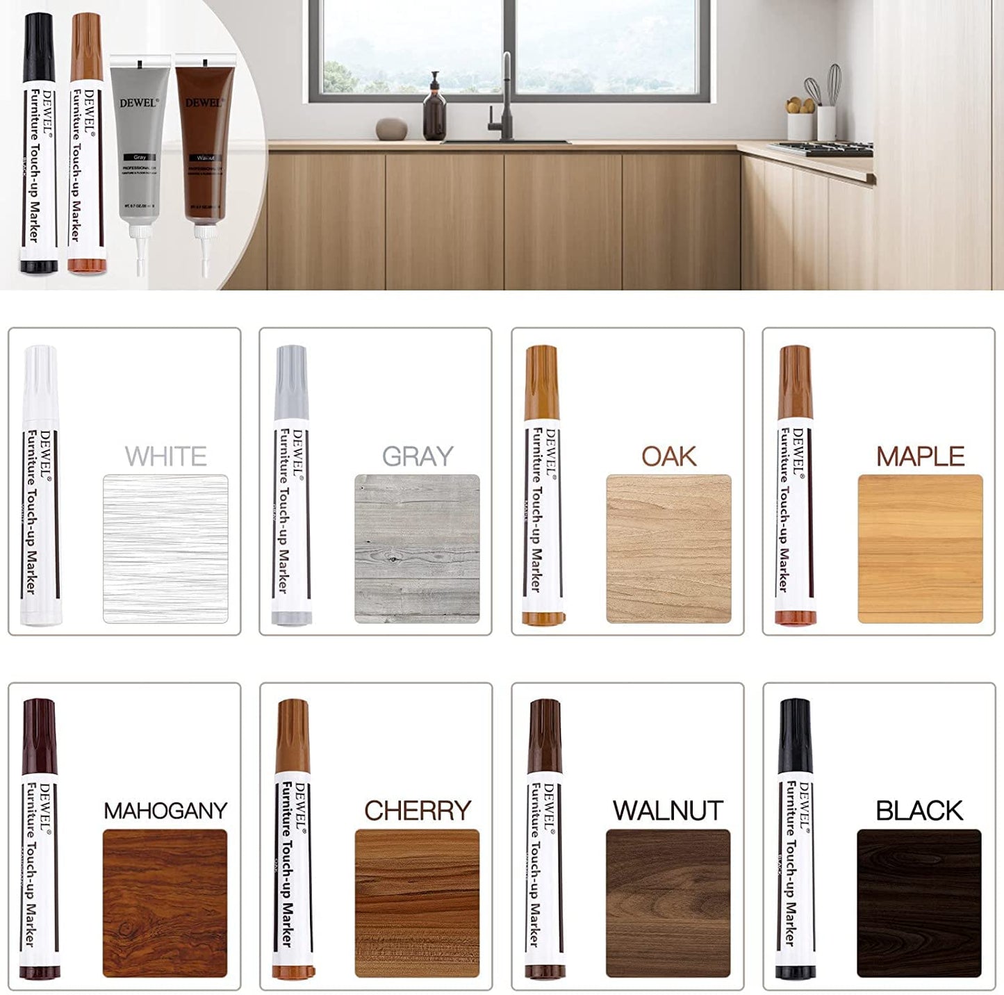 DEWEL Möbel Reparatur Set, 20 Stücke Laminat Reparaturset,Holz Reparaturstift Set,korrekturstift,DIY-Möbelrestaurierungsset,Holz Reparatur Set